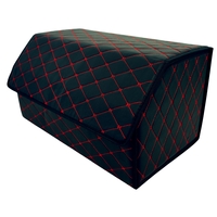 Cutie de Depozitare Auto, Flippy, Organizator Premium Portbagaj, Geanta Multifunctionala, Piele Ecologica, 2 Compartimente Depozitare, Pliabil si Rezistent la Uzura, Negru/Rosu, 55 x 30 x 30cm