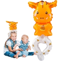 Balon din Folie Metalizata, Vafy, Figurine Animalute, Tip Bratara, Model Girafa, 13 x 35 cm, Ambalaj Individual, Pai Inclus, Umflare cu Aer sau Heliu, Maro