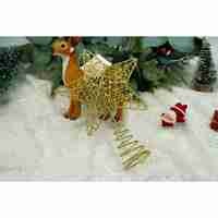 Varf decorativ de brad, Auriu, in forma de Stea, design cu paiete, din Plastic/Metal, 13 cm x 18 cm, diametru 4 cm, Interior/Exterior, Flippy