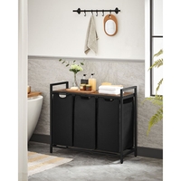 VASAGLE Cos de rufe, 3 compartimente, saci de rufe detasabili, raft, cadru metalic, 3x38L, 93x33x72 cm, maro vintage si negru
