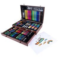 Set desen si pictura XL 130 piese cu valiza din lemn, 37x23x8 cm, multicolor