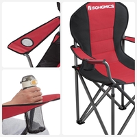 SONGMICS Scaun pliabil camping cu sezut buretat, suport bauturi, husa transport, 250 kg, 90x55x102 cm, rosu