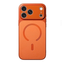 Carcasa Magnetica Mata, Vafy, Compatibila iPhone 17, din TPU/PC si Piele Ecologica, Portocaliu