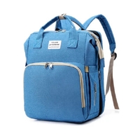 Rucsac Multifunctional pentru Mamici, Flippy, cu Patut Pliabil si Baza de Schimbat, Rezistent la Apa, Capacitate Mare, Usor, Compartimente Multiple, Buzunar Termic pentru Lapte, 42 x 32 x 22 cm, Albastru Deschis