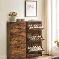 VASAGLE Dulap pantofi cu 3 usi rabatabile, din lemn, pentru 12-18 perechi, 60x24x120cm, maro rustic