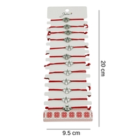 Bratara Martisor pentru Dama, Jolie, Model Inima in Floare, Set 12 bucati, Pandativ Argintiu din Inox cu Snur Rosu Ajustabil