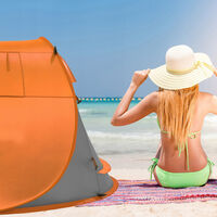 Cort plaja si picnic Sersimo, protectie UV, 210x130x90 cm, portocaliu gri