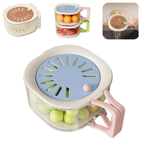 Cos de Scurgere pentru Fructe 2 in 1, Vafy, din Plastic Durabil, Filtru Telescopic, Scurgator de Fructe si Legume, pentru Uz Casnic, 15 x 15 x 8.5 cm, Albastru/Bej