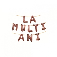 Set 10 Baloane din Folie Metalizata, Flippy, Figurine Litere, Model La multi ani, Tema Aniversare, 40 cm, Ambalaj Individual, Pai Inclus, Umflare cu Aer sau Heliu, Bej