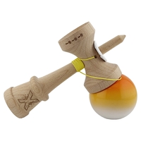 Kendama X Originala, Profesionala, Flippy, Super Sticky cu Cupe Mari KING SIZE V3, Gaura in Baza, Rulment Metalic, din lemn 18 cm, Ata 62/65 cm, Gradient Portocaliu/Galben/Alb