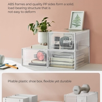 SONGMICS Organizator pantofi cutii stivuibile, cu usa transparenta, plastic, 8 module de 33x23x14 cm, alb
