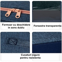 Cutie de Depozitare Pliabila, Flippy, Cu Fermoar, 24 L, Textil, 40x30x20 cm, Cadru Metalic, Suport Baza Stabil din Plastic, Albastru Marin cu Doua