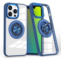Husa de Protectie TPU, Vafy, pentru iPhone 16 Pro Max, cu Incarcare Wireless, Tehnologie Magsafe, Inel Magnetic Rotativ cu Functie de Suport, Transparent-Albastru Inchis