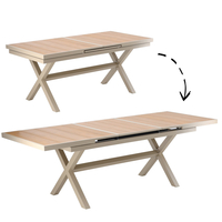 Masa gradina extensibila 180-240 cm din aluminiu cu blat aspect lemn, 180-240x90x76 cm, bej
