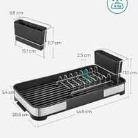 SONGMICS Uscator de vase si tacamuri, din inox, suport pentru tacamuri si sistem de scurgere, 21x45x13 cm