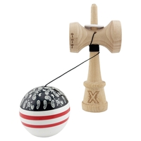 Kendama X Originala CHICANOS, Profesionala, Flippy, Cupe Mari KING SIZE V3, Super Sticky, Gaura in Baza, Rulment Metalic, din lemn 18 cm, Ata 62/65 cm, Negru/Alb