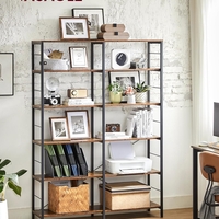 VASAGLE Biblioteca 6 rafturi, cadru metalic, stil industrial, 30x120x170 cm, maro rustic