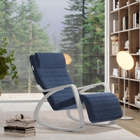 SONGMICS Scaun balansoar din lemn, suport picioare reglabil, maxim 150kg, 67x122x84 cm, albastru