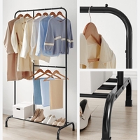 SONGMICS Stativ haine metalic 105x50x195 cm, cu bara ajustabila si 3 niveluri de depozitare, otel, negru