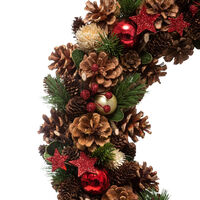 Coronita decorativa cu frunze si conuri, diametru 50 cm, multicolora