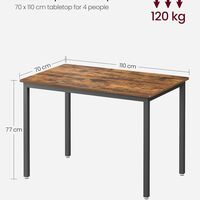 VASAGLE Masa de bucatarie pentru 4 persoane, cadru metalic, stil industrial, 110x70x77 cm, maro rustic