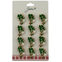 Set 12 Brose Martisor Primavara, Jolie, Model Trifoi cu Piatra in Centru si Buburuza
