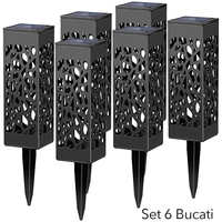 Lampa solara LED, Flippy, Set 6 Bucati, Tip Felinar, pentru Gradina, Inaltime 30.2 cm, putere 0.2W, 1.2V, 600mAh, Lumina Alb Rece, Negru