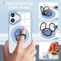 Husa de Protectie TPU, Vafy, pentru iPhone 16 Plus, Anticadere, cu Incarcare Wireless, Tehnologie Magsafe, Inel Magnetic Rotativ cu Functie de Suport, Transparent-Albastru Deschis