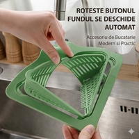 Cos Scurgere Chiuveta, Vafy, Strecuratoare Triunghiulara pentru Bucatarie, Suport Depozitare, Cos Perforat, Clatire cu Jet de Apa, 23 x 9.5x 6 cm, Verde