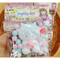 Jucarie Antistres Squishy, Flippy, cu Revenire Lenta, Squeeze Pretty Girl, Model Animalut, Ambalaj Transparent, Alb