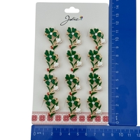 Set 12 Brose Martisor Primavara, Jolie, Model Trifoi cu Piatra in Centru si Buburuza