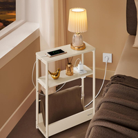 VASAGLE Masuta ingusta cu priza si porturi de incarcare USB, 3 rafturi, 45x18x58 cm, alb crem