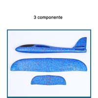 Avion planor din polistiren in punga , lungime 47 cm, cu lumini pe toata lungimea, Albastru , Flippy