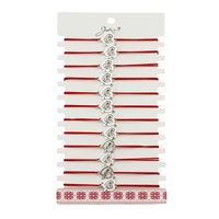 Martisor Bratara Elastica cu Pandantiv din Inox, Jolie, pentru Dama, Set 12 bucati, Snur Rosu Textil, Model Inima Love