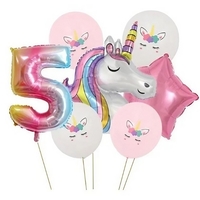 Balon din Folie Metalizata Flippy, Figurina Cifra, Tema Aniversare 40 cm, Ambalaj Individual, Pai inclus, Umflare cu Aer sau Heliu, Multicolor, Cifra 5