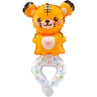Balon din Folie Metalizata, Vafy, Figurine Animalute, Tip Bratara, Model Tigru, 17x34 cm, Ambalaj Individual, Pai Inclus, Umflare cu Aer sau Heliu, Maro
