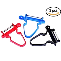 Set 3 Accesorii de Decojire, Razuire si Feliere, Flippy, pentru Legume si Fructe, Negru-Rosu-Albastru