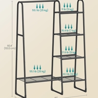 SONGMICS Cuier cu 5 rafturi si bara pentru haine, structura metalica, stil industrial, 40x102x153 cm, negru