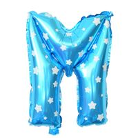 Balon Folie Metalizata Litera M, Flippy, 40 cm, Cu Imprimeu Stelute, Umflati cu Heliu sau Aer, Ambalaj Individual, Pai inclus, Albastru
