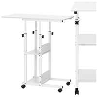 Birou reglabil pe inaltime cu rafturi si roti, blat din lemn si structura metalica, 80x40x76-86 cm, alb