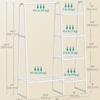 SONGMICS Cuier cu 5 rafturi si bara pentru haine, structura metalica, stil industrial, 40x102x153 cm, alb