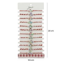Bratara Martisor pentru Dama, Jolie, Model 3 Stele, Set 12 bucati, Pandativ Argintiu din Inox cu Elemente Multicolore, Snur Alb/Rosu