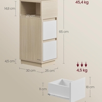 VASAGLE Noptiera ingusta cu 2 sertare, montaj stanga - dreapta, 30x25x65 cm, bej si alb