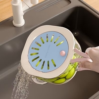 Cos de Scurgere pentru Fructe 2 in 1, Vafy, din Plastic Durabil, Filtru Telescopic, Scurgator de Fructe si Legume, pentru Uz Casnic, 15 x 15 x 8.5 cm, Albastru/Bej