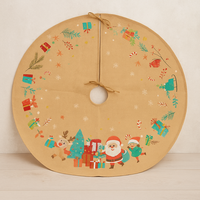 Covoras de pus sub bradul de Craciun, diametru 90 cm, model Mos Craciun, iuta, bej
