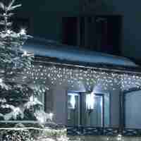 Instalatie Craciun Turturi, IP44, 26 m, 764 Led-uri ,Perdea Franjurata, Alb rece, 8 jocuri de lumini, Transformator 31 V, Putere 9 W, Interconectabila, Interior/Exterior, Prelungitor 5 m inclus, Fir Transparent, Flippy