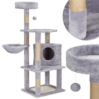 Ansamblu de joaca pentru pisici, cu loc pentru zgariat, ascuns, culcus, minge, 124cm, gri