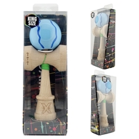Kendama X Originala, Profesionala, Flippy, Super Sticky cu Cupe Mari KING SIZE V3, Gaura in Baza, Rulment Metalic, din lemn 18 cm, Ata 62/65 cm, Special Albastru deschis