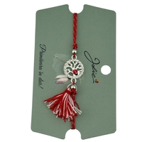 Martisor Bratara Ciucure, Jolie, Snur Rosu Reglabil, Model Buburuza, Argintie