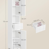 VASAGLE Dulap de baie tip coloana, din MDF, cu sertar si 2 usi, 30x30x170cm, alb